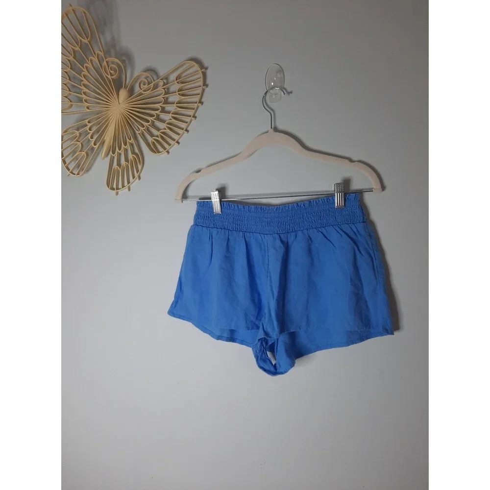 Anthropologie Blue Linen Blend Smocked Waist Pull On Shorts XS